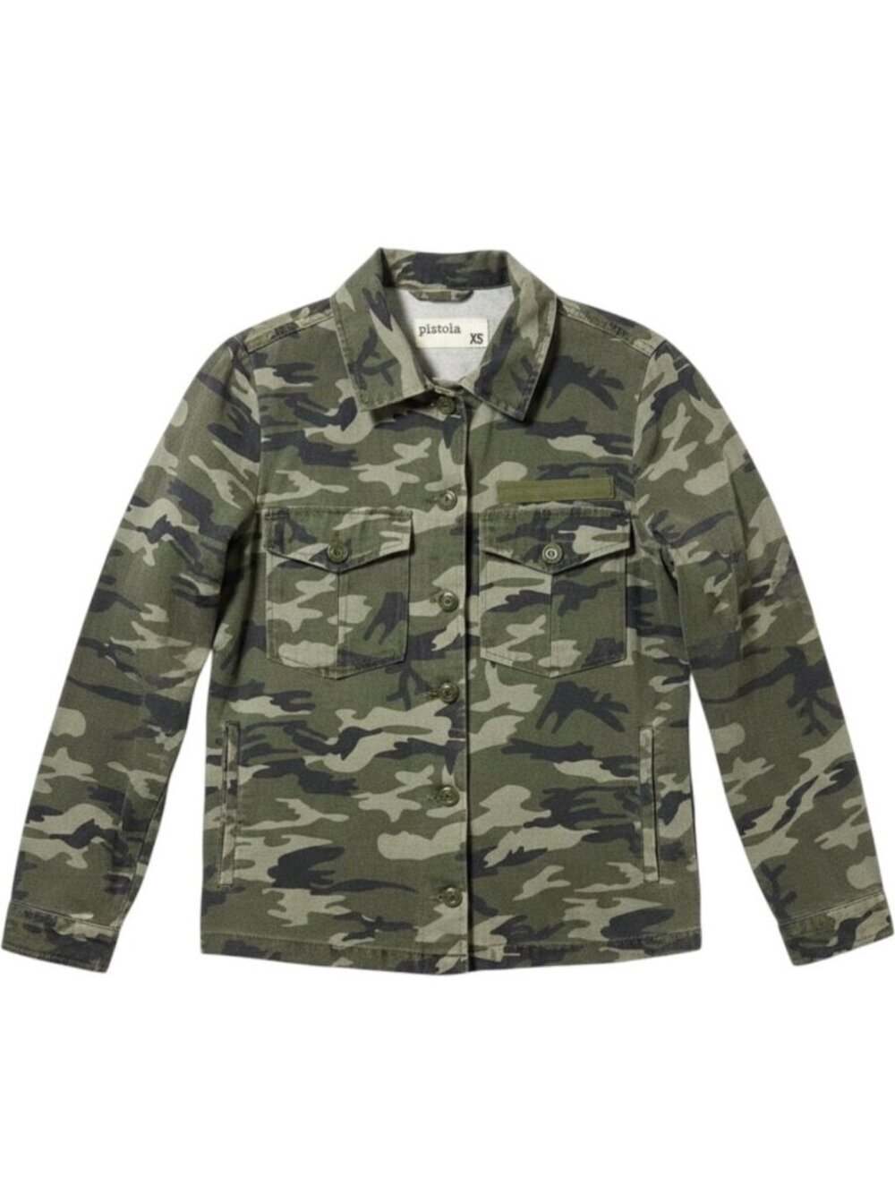 Pistola Real Friends Camo Jacket XS Green 100% Cotton Button-Up with red embroid